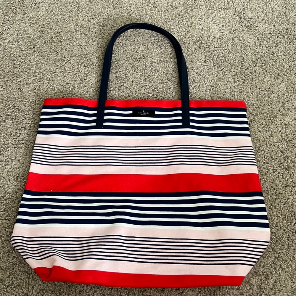 👜 Authentic Kate Spade Pink and Navy Stripe Bon Shopper